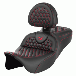 Saddlemen Road Sofa Honeycomb Stitch Colored Stitch Seat - Harley-Davidson FLHR/FLHT/FLHX/FLTR Touring (2008-2025) (With Backrest)