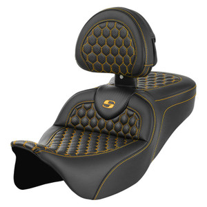 Saddlemen Road Sofa Honeycomb Stitch Colored Stitch Seat - Harley-Davidson FLHR/FLHT/FLHX/FLTR Touring (2008-2025) (With Backrest)