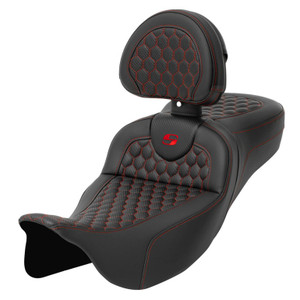 Saddlemen Road Sofa Honeycomb Stitch Extended Reach Colored Stitch Seat - Harley-Davidson FLHR/FLHT/FLHX/FLTR Touring (2008-2025) (With Backrest)