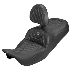 Saddlemen Road Sofa Lattice Stitch Carbon Fiber Look Colored Stitch Seat - Harley-Davidson FLHR/FLHT/FLHX/FLTR Touring (2008-2024) (With Backrest)