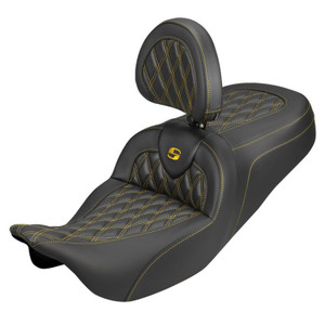 Saddlemen Road Sofa Lattice Stitch Carbon Fiber Look Colored Stitch Seat - Harley-Davidson FLHR/FLHT/FLHX/FLTR Touring (2008-2024) (With Backrest)