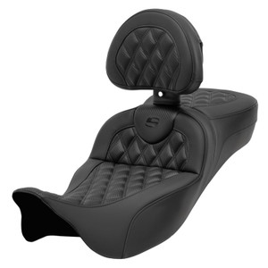 Saddlemen Road Sofa Lattice Stitch Carbon Fiber Look Extended Reach Seat - Harley-Davidson FLHR/FLHT/FLHX/FLTR Touring (2008-2024) (With Backrest)