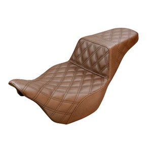 Saddlemen Step-Up Brown Front & Rear Lattice Stitch Extended Reach Seat - Harley-Davidson FLHR/FLHT/FLHX/FLTR Touring (2008-2025)